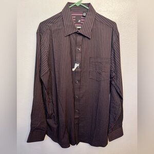 JF J.Ferrar Burgundy and Black Pinstripe Dress Shirt